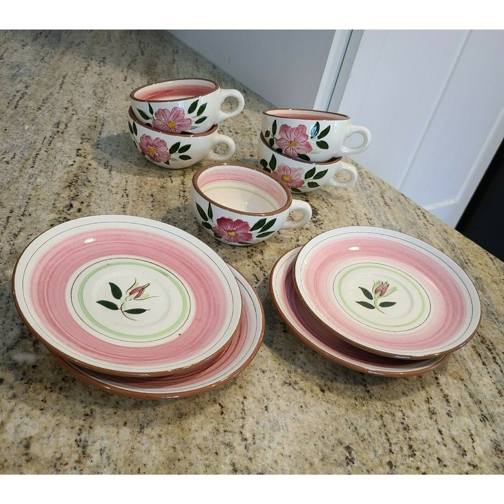 Stangl Wild Rose 5 teacups / 4 saucers! Vintage. Pink Flowers